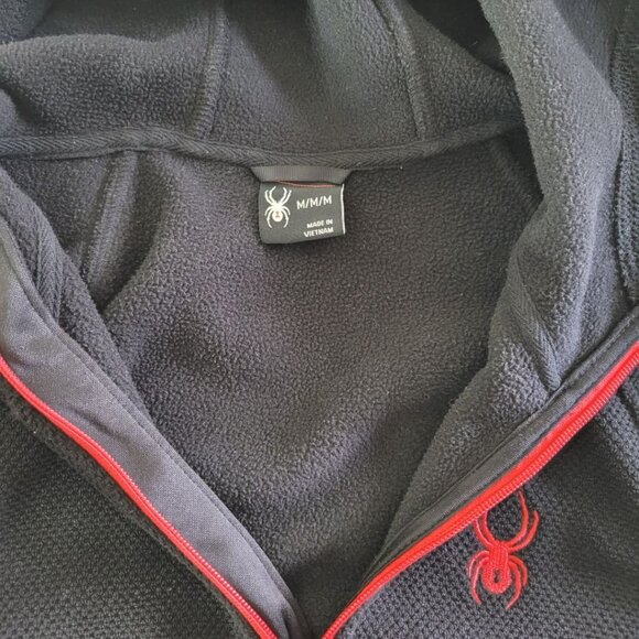 Spyder Quarter Zip Pullover Black Red Mens Lightweight Medium Long Sleeve Hood - Picture 4 of 11